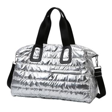 Imagem de UGPLM Bolsa de ginástica esportiva, bolsa de viagem Duffle elegante e leve para pernoite com alça de ombro para academia, fim de semana, acampamento, Prata