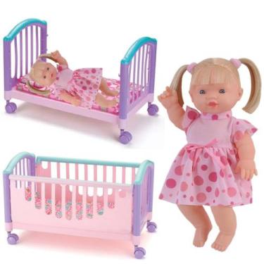 Imagem de Bebê Boneca Loira Elisi Fala 30 Frases e Bercinho Cama Rosa - Monte Lí