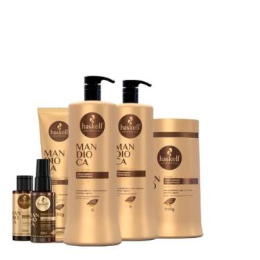 Imagem de Kit Haskell Mandioca Sh Cond Máscara 1 Litro 6 Itens Completo