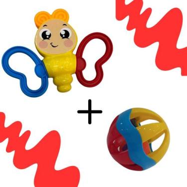 Imagem de Kit 2 Brinquedos Educativos Borboletinha Chocalho e Bolinha Chocalho -