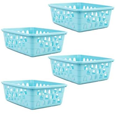 Imagem de Kit 4 Cestos Multiuso Organizador Pequeno Azul 16x12x6Cm - 123 Organiz
