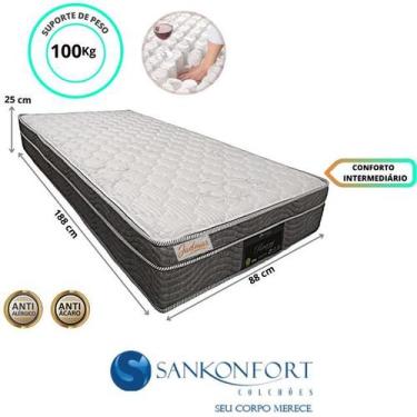 Imagem de Colchão Solteiro Molas Ensacadas Sankonfort Riviera 88x188x25