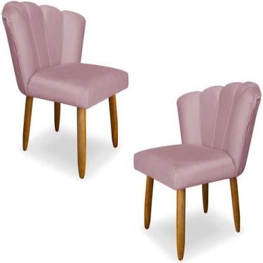 Imagem de Kit 2 Cadeiras Estofadas Pétala Veludo Rose Pés Palito - Horizonte Móv