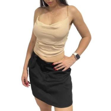 Imagem de Blusa Cropped com Alça de Corrente - LAVAGNOLI STORE, Bege, Único, Fem