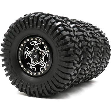 Imagem de 4 peças RC Crawler 2.2 Mud Terrain Pneus Sticky Tyres Altura: 125 mm e Alumínio 2.2 Rodas Beadlock Cor Prata/Preta