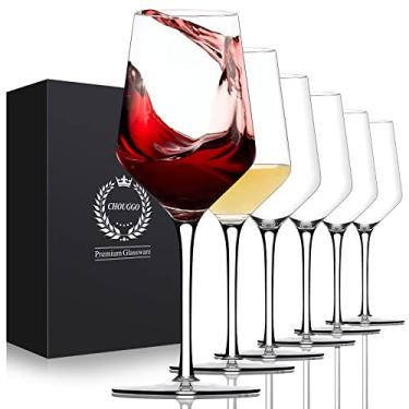 Imagem de Chouggo Conjunto de 6 copos de vinho, copo de vinho tinto ou branco de cristal soprado à mão - 425 g, feito à mão por artesãos - presentes para mulheres, homens, casamento, aniversário, Natal, aniversário