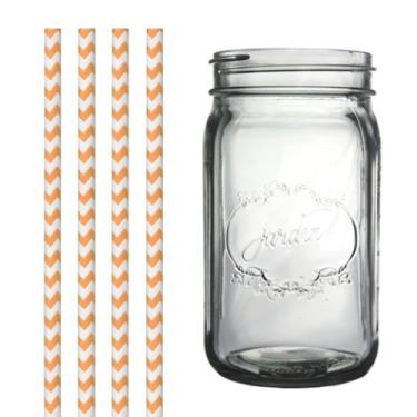 Imagem de Dress My Cupcake Pote de vidro Jardin Clear Vintage com canudos Chevron laranja, 946 ml