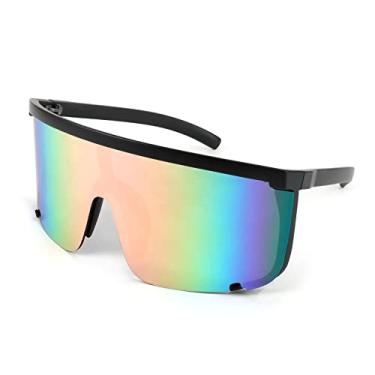 Imagem de Karsaer Óculos de sol Vision Shield para homens e mulheres grandes neon anos 80 anos 90 viseira estilo esportivo ao ar livre ciclismo esqui, Espelho rosa preto 7, Large