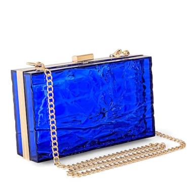 Imagem de WJCD Bolsa feminina transparente de acrílico para noite bolsa clutch transparente em forma de ondulação vintage para banquete, Azul royal