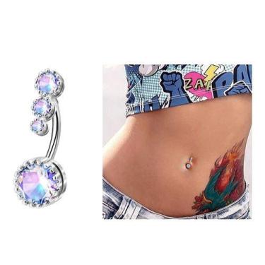 Imagem de Piercing De Umbigo Invertido Dourado Prata Pedra Zirconia - De Castro 