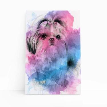 Imagem de Quadro Cachorro Cão Shih Tzu Fêmea Aquarela Canvas 30x40cm - PlimShop