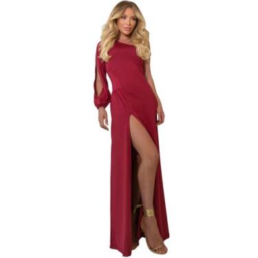Imagem de Vestido Longo Com Fenda Madrinha Formatura Nula Manga Mula Manca - Gis
