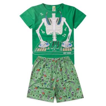 Imagem de Pijama Infantil Masculino Verão Esqueleto - Hey Kids Verde - HeyKids, 