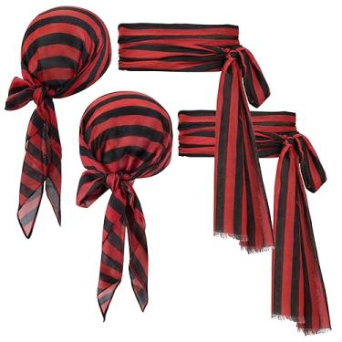 Imagem de Durio Fantasia de pirata de Halloween, feminina, masculina, bandana, faixa, cinto, cabeça, cachecol, fantasias de Halloween para mulheres, C1 listras vermelhas e pretas, One Size