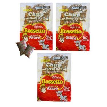 Imagem de Kit 3 pacotes Chup Doce de Leite  Rosseto 1,5kg c/ 50 un - Rossetto