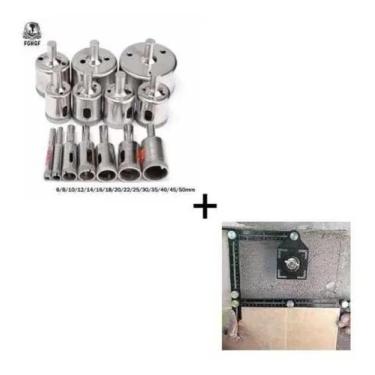 Imagem de Serra Copo Diamantada 15 Pcs + Esquadro Multi Angulo - drill
