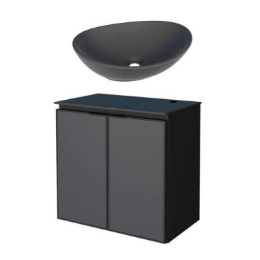 Imagem de Gabinete Para Banheiro Preto Aço Umbu Tampo Vidro Com Cuba Bali Preta 