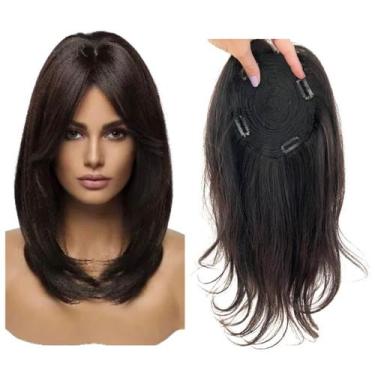 Imagem de Peruca Topo Cabeça Cabelo Castanho Natural 55cm c/ Tic Tac - thi apliq