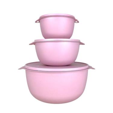 Imagem de Kit 3 Potes Plastico Redondos Cozinha Marmita Alimentos Bowl Livre Bpa