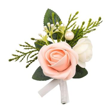 Imagem de Broche de flor de noivo rosa azul branco broche de flor de casamento para padrinhos broches de casamento para homens broche de terno de noivo, Small, Aço inoxidável, Zircônia cúbica