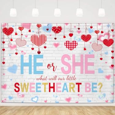 Imagem de MEHOFOND Pano de fundo revelador de gênero, decoração de festa revelada de gênero dos namorados, dia dos namorados, azul ou rosa, cabine fotográfica para chá de bebê, 2,1 x 1,5 m