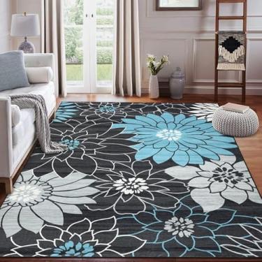 Imagem de COZYLOOM Tapete grande, 22,5 x 30,5 cm, lavável, antiderrapante, antiderrapante, resistente a manchas, tapete de entrada de pilha baixa para escritório, sala de jogos, cinza escuro