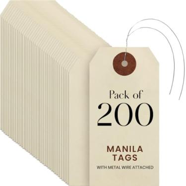 Imagem de 9pt Creme Manila Tag w/Wire Hanger Conjunto de 200 tamanhos #3