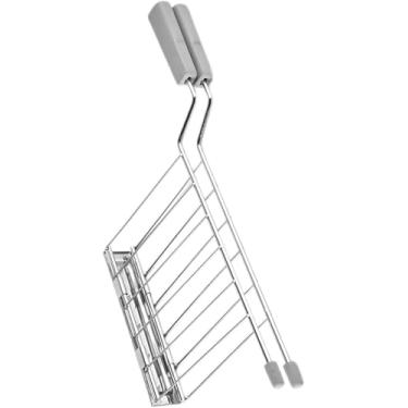 Imagem de Toast Slice Holder Torradeira Aquecimento Rack Prático Aço Inoxidável Ferramenta De Cozinha Sanduíche Gaiola Pão Torradeira para Assar Casa (Cinza)