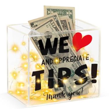Imagem de YLOLUL Caixa De Acrílico Para Gorjetas Iluminada Para Bares De Barman 6 X 5,4 X 4 Polegadas, Jarra De Gorjetas Para Dinheiro, Caixa De Coleta De Gorjetas, Caixa De Sugestões De Doação, Recipiente De