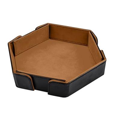 Imagem de SIQUK Bandeja magnética dobrável para dados, hexagonal, bandeja de dados de couro PU, suporte de dados dobrável, caixa de armazenamento para jogos de dados RPG D&D, camelo