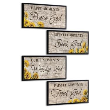 Imagem de KREATIVE ARTS Praise God, Seek God, Worship God, Trust God Prayer Quote Conjunto de 4 impressões em tela de 20 x 40 cm com moldura preta, citações cristãs motivacionais religiosas e decoração de