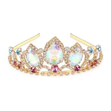 Imagem de HEIKLN Tiara de cristal para meninas, coroa dourada brilhante, Halloween, cosplay, acessórios de cabelo para meninas, para presentes de aniversário, 15.5cm L * 12cm W * 5.3cm H', Metal, Strass