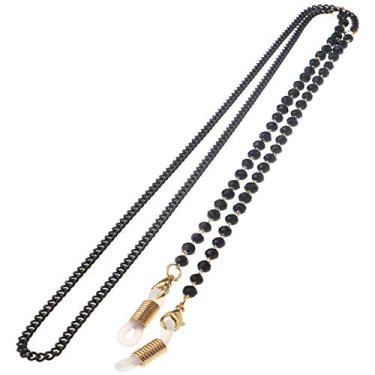 Imagem de Óculos de sol femininos com contas coloridas da Tovip com corrente e contas e cordão para os olhos com cordão e alça para o pescoço, Preto