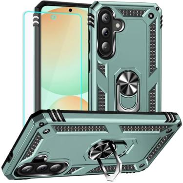 Imagem de Yiakeng Capa para Samsung Galaxy A56: com protetor de tela - Capas protetoras de nível militar com suporte de anel de dedo para Samsung A56 (verde escuro)