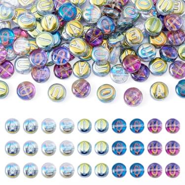 Imagem de FASHEWELRY 100 peças de contas coloridas de vogal de vidro 10 x 4,5 mm contas de alfabeto galvanizadas AEIOU contas de letra inicial para pulseira da amizade, colar, fabricação de joias (roxo