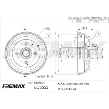 Imagem de Tambor de freio Traseiro Chevrolet Classic 2010 a 2016 - FREMAX