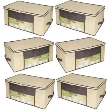 Imagem de Organizador Multiuso de Tecido TNT Marfim Dobrável para Closet, Guarda-Roupas e Armário Armazene Roupas, Edredom, Cobertor, Toalhas e Cama Mesa e Banho com Proteção e Praticidade (KIT COM 6)