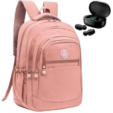 Imagem de Kit Mochila Feminina Escolar Grande Viagem Passeio + Fone Bluetooth Se