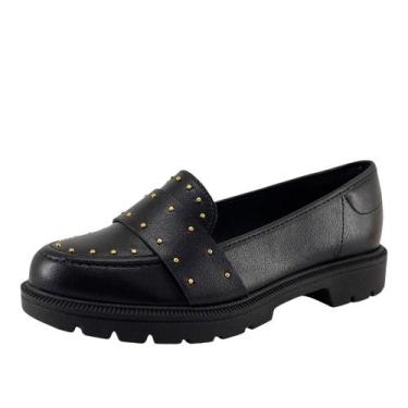 Imagem de Mocassim Beira Rio Loafer Aplicacoes Metalizadas, 37, Preto