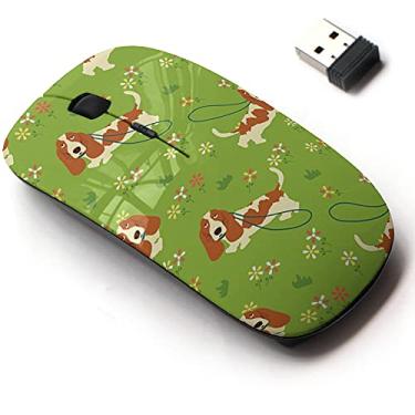 Imagem de CJCBROES Mouse sem fio de 2,4 G com design de padrão fofo para todos os laptops e desktops com nano receptor - Walking Basset Hound Meadow