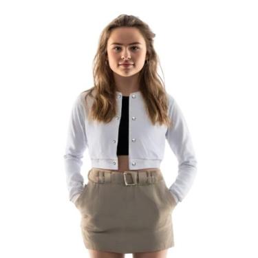 Imagem de Jaqueta Cropped Moletom Feminina Casual Lisa Básica - Calttony, Branco