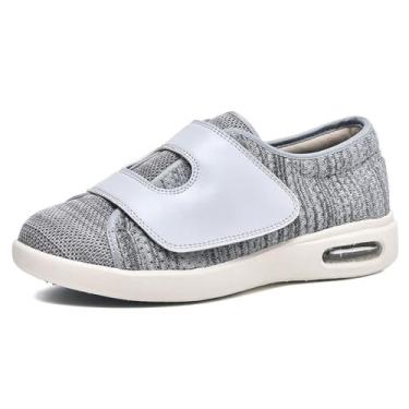 Imagem de Tênis feminino de caminhada para diabéticos de largura larga com fecho ajustável, fácil de colocar e tirar para idosos artrite pés inchados, Cinza claro, 40