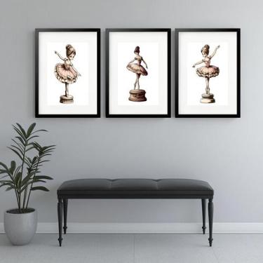 Imagem de Kit 3 Quadros Grandes Bailarinas Caixinha de Música - 60x48cm - Quadro
