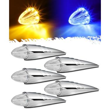 Imagem de Partsam 5 peças de luzes marcadoras de cabine de torpedo âmbar/azul, luzes de corrida de teto cromadas, 10 luzes LED de liberação superior com luminância dupla, compatível com