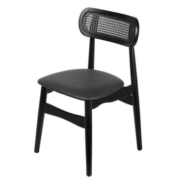 Imagem de Cadeira Rainer Or Design Estrutura Madeira Preta Encosto Palha Natural Assento Estofado Pu Preto