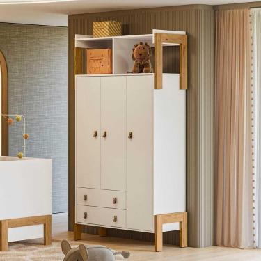 Imagem de Guarda Roupa 3 Portas 2 Gavetas Com Nicho Fantasia Branco Acetinado