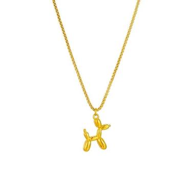 Imagem de Colar engraçado de aço inoxidável com pingente de balão 3D em aço inoxidável, adorável filhote de cachorro, fofo, desenho animado, poodle, corrente ajustável, joia de lembrança de animal de estimação