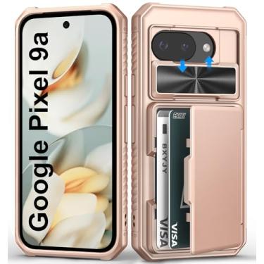 Imagem de BXYJY Capa carteira para Google Pixel 9a com porta-cartões (4 a 5 cartões), à prova de quedas de grau militar, capa de câmera deslizante, bloco RFID, capa de telefone resistente à prova de choque