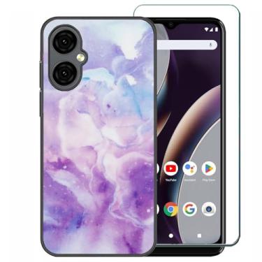 Imagem de Ranyi Capa para celular BLU G34 com protetor de tela, capa de celular BLU G34 G1070WW, estampa de mármore celeste, fina, TPU com protetor de tela, capa de borracha de silicone para smartphone BLU G34