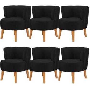 Imagem de Jogo 6 Poltronas Elegante para Sala de Estar Confortável Tecido Veludo MOBLAN decor (Preto)